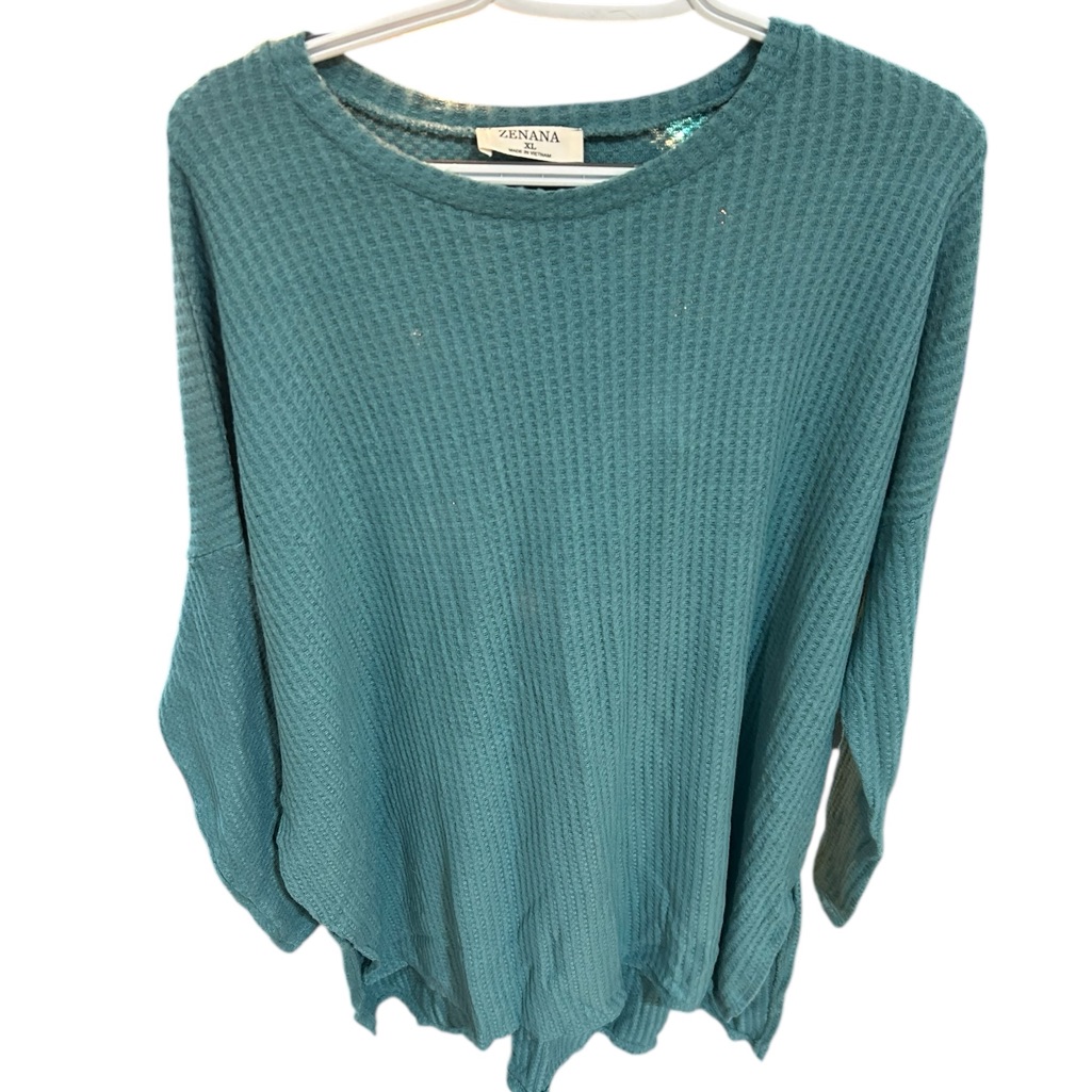 Zenana Outfitters Dusty Teal Thermal Sweater Women’s Size Large